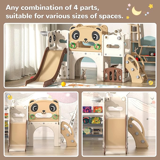 NYEEKOY 9-in-1 Toddler Slide and Climber Set Indoor Outdoor Slide Playset for Kids Age 1-8, Freestanding Backyard Playground with RNG Toss, Basketball Hoop,Telescope, Storage Space