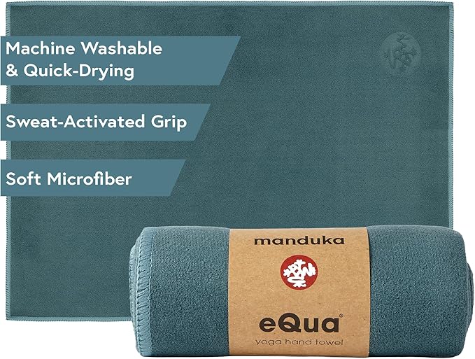 Manduka eQua Hand Towels - 16" | Rapid Moisture Activated Grip | Quick Drying, Soft Microfiber | Machine Washable | 16 x 26.5 inches | Sage Solid