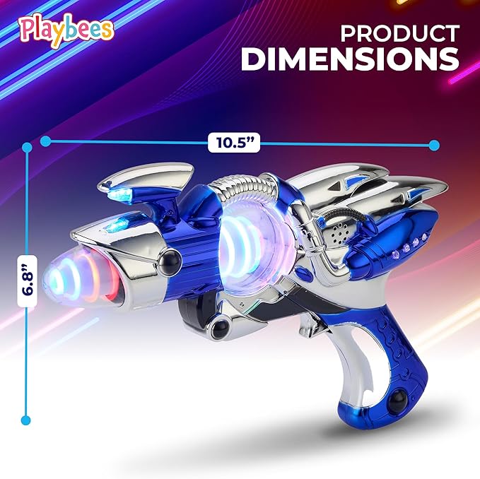 Light-Up Noise Blaster - Red & Blue 2 Pack - 11.5 Inches - Super Spinning Space Sound Effects with Futuristic Power Galaxy Ranger FX for Party Favor, Novelty, Bag Stuffer for Ages 5+