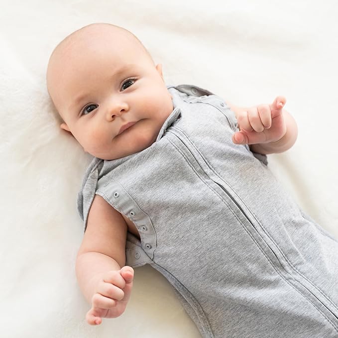Woombie Convertible Baby Swaddling Blanket I Swaddle Converts to Arms-Free Wearable Blanket for Babies Up to 6 Months, Grey, 14-19 lbs