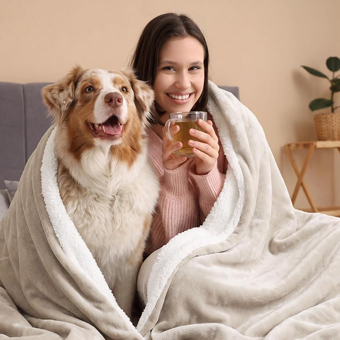 Bedsure GentleSoft Sherpa Fleece Twin Size Blanket for Couch, Non-Heated, Thick and Warm Throw for Women and Men, Soft Fuzzy Plush Twin Blanket for Winter, Beige, 60x80 Inches