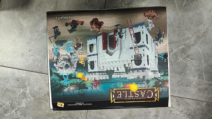 Mostop Medieval Castle Knight Toy Solider Army Figures Toy, DIY Assembled Castle Model Knight Game Soldier Building Kit with Castle,Cavalry and Arrow Tower Simulated Siege War of Attack