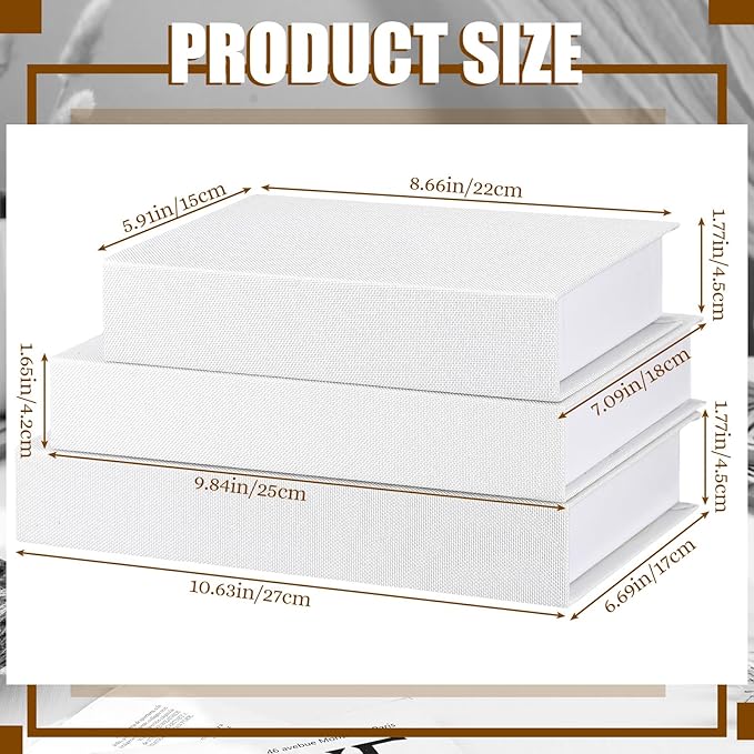 Tioncy 3 Pcs Decor Linen Faux Book Box Set Aesthetic DIY Fake Linen Book Box for Decor Storage Cafe Table Bookshelf Gift Home Keepsake(Multi Sizes,White)