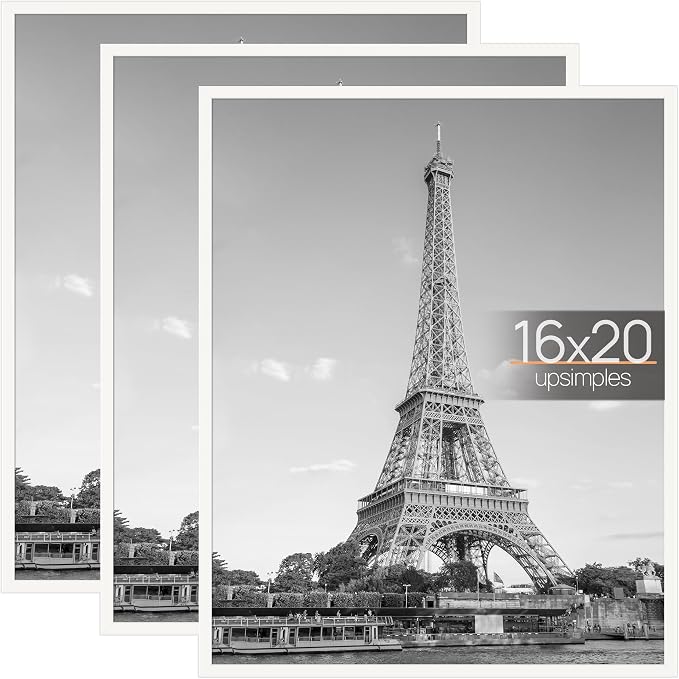 upsimples 16x20 Poster Frame, Easy Slide-In Assembly, White, 3 Pack | Gallery Wall 16 x 20 Picture Frames Set for Family, Wedding, Christmas, Easy to Change Photos