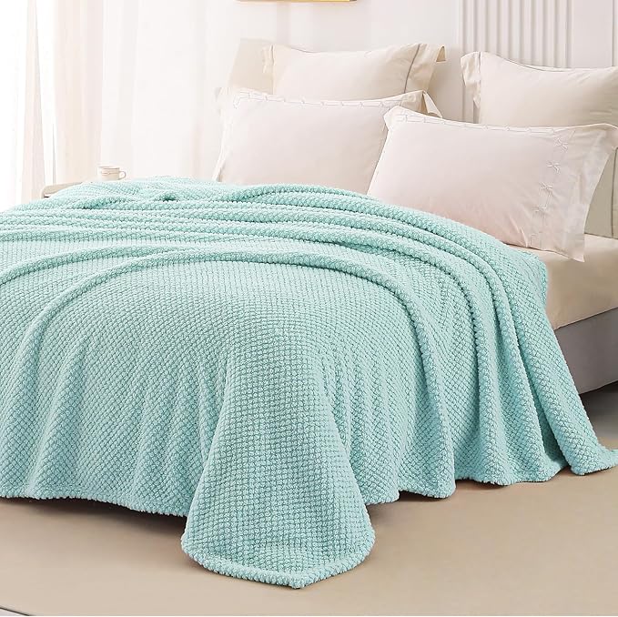 Whale Flotilla Soft Fleece King Size Bed Blanket, Light Blue | 90x104 Inch, Suitable for Bed, Fluffy Fuzzy Jacquard Blankets for All Season, Lightweight and Cozy