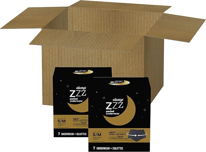 Always ZZZ Overnight Disposable Period Underwear for Women Small/Medium, 360° Coverage for Worry-Free Nights,14 Count (Pack of 2)