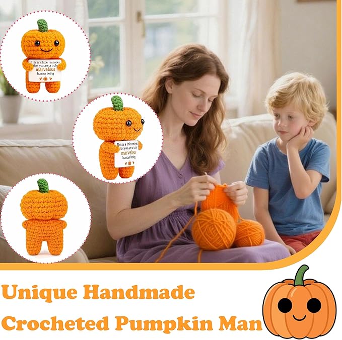 Mini Funny Handmade Positive Pumpkins Crochet Emotional Support Crochet Gift,Inspiring Gifts for Him Her,Men Women, Son Daughter,Birthday,Halloween