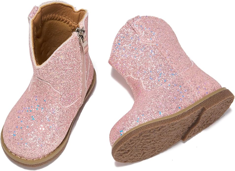 Newsonet Baby Cowboy Cowgirl Boots Infant Western Boots Toddler Boys Girls Round Toe Riding Mid Calf Boots All Seasons for 6 9 12 18 24 Months