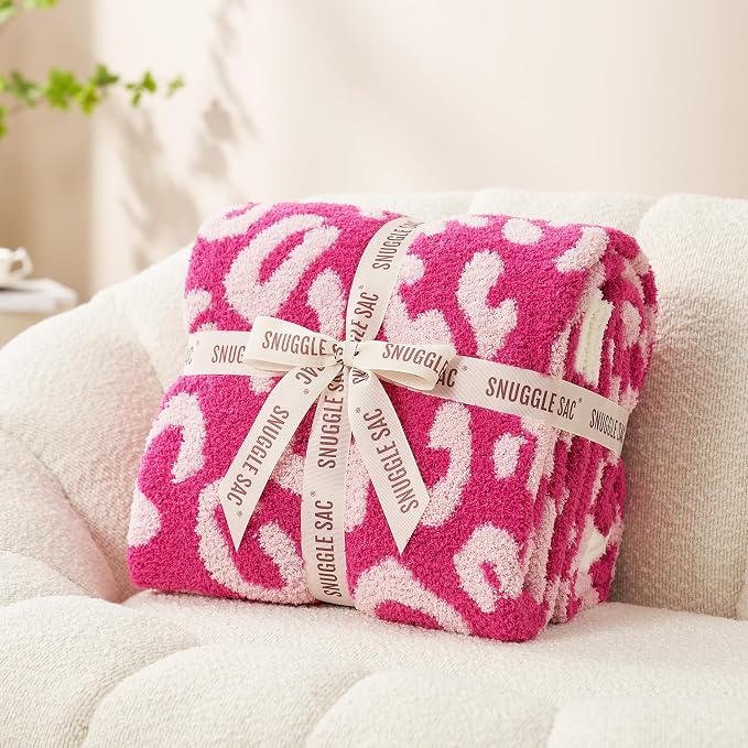 Snuggle Sac Ultra Soft Pink Leopard Blanket Twin Size - Oversized Reversible Cheetah Bedding Blanket, Leopard Pattern Throw for Bed, Sofa, Couch, 60x80 inches