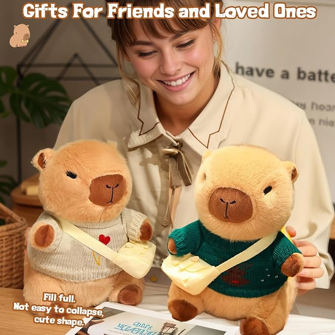 10Pcs Capybara Plush Toy Capybara Plush with 9 Clothes and Accessories Super Soft Capybara Stuffed Animal for Kids Girls Boys 10.2inch