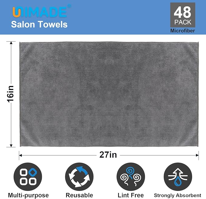 UNIMADE 24 Pack Gym Towels Set - Highly Absorbent and Quick Drying Microfiber Salon Towels, Premium Hand Cloths for Bathroom, Gym, Shower, Hotel, and Spa - 16x27 inch (Grey)