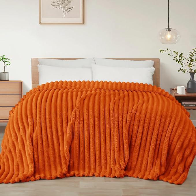 Exclusivo Mezcla Striped King Size Fleece Blanket for Bed, Couch, 90"x104" | Soft Breathable Cozy Bed Blankets, Lightweight Plush Fluffy Fuzzy Jacquard Decorative Blankets
