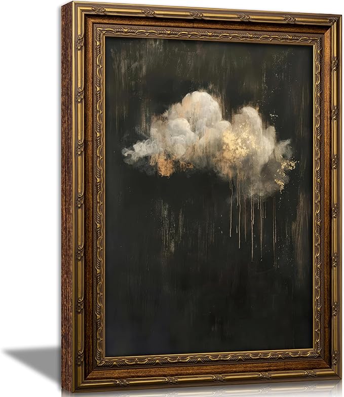 Vintage Gold Framed Cloud Wall Art Abstract Cloud Rain Landscape Canvas Print Dark Moody Cloud Picture Wall Decor Abstract Gothic Sky Landscape Academia Poster Artwork for Living Room Bedroom