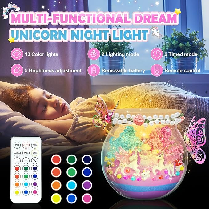 CS COSDDI Unicorns Gifts for Girls - Unicorn Terrarium Crafts Kit for Kids, Craft Kits for Kids Age 6-12 Unicorn Toys Girls Birthday Presents, Make Your Own Night Light