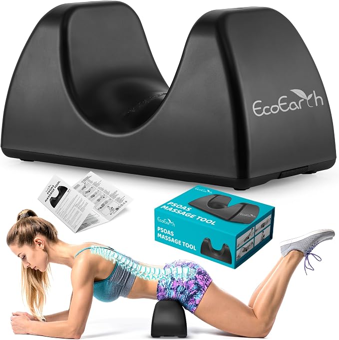 EcoEarth Psoas Release Massage Tool - Black - Deep Tissue Hip Flexor Massager with Strap Design & Anti Slip Base - Myofascial Massage Tool for Lower Back & Psoas Muscles - Trigger Point Massager