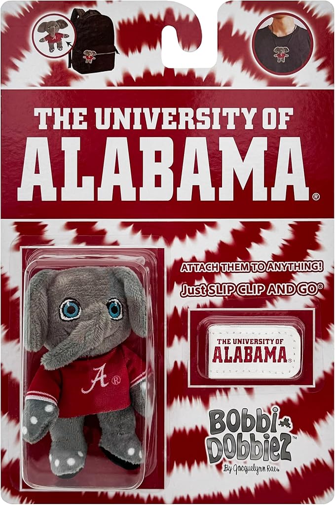 Bobbi-Dobbiez Attachable Plushie University of Alabama Big Al Mascot – Attaches to Backpacks, Bags, Shoes, Water Bottles, and More