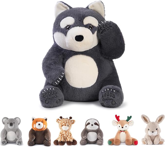 Niuniu Daddy 14" | 3.5 Pound Wolf Weighted Stuffed Animals, Giant Husky Pillowfort Lap Plush Toys for Kids Adults Baby, Large Cute Dog Puppy Body Pillow for Gift Present Birthday Christmas Holiday