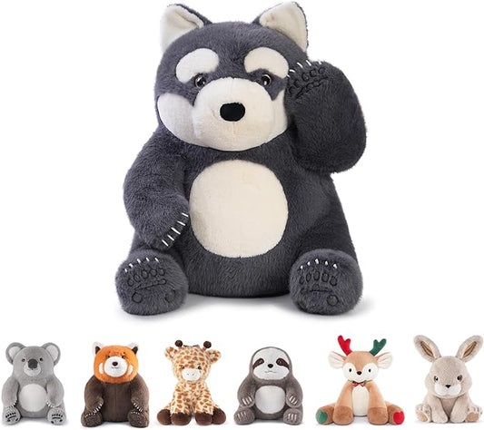 Niuniu Daddy 14" | 3.5 Pound Wolf Weighted Stuffed Animals, Giant Husky Pillowfort Lap Plush Toys for Kids Adults Baby, Large Cute Dog Puppy Body Pillow for Gift Present Birthday Christmas Holiday