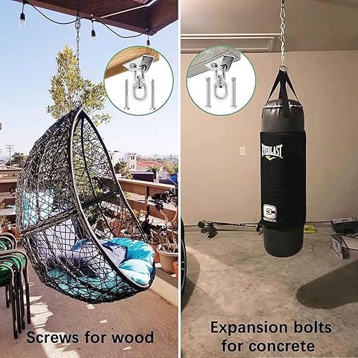 Swing Hanger for Wooden & Concrete Swing Set, 2000LB Capacity Hammock Hanger 360°Rotate Stainless Steel Swing Hammock Hanging Kit Hardware, Heavy Duty Swing Brackets for Porch Playground Yoga-2 Packs