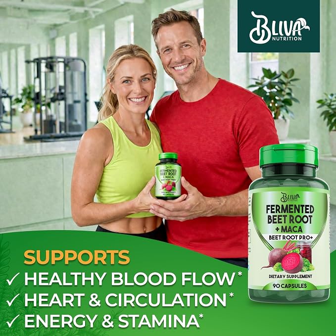 BLIVA Organic Fermented Beet Root with Maca Capsules - 1200mg - Beetroot Hight Potency Extract Powder Pills - Beets Supplements and Maca - Healthy Energy & Circulation Support Supplement - 90 Capsules