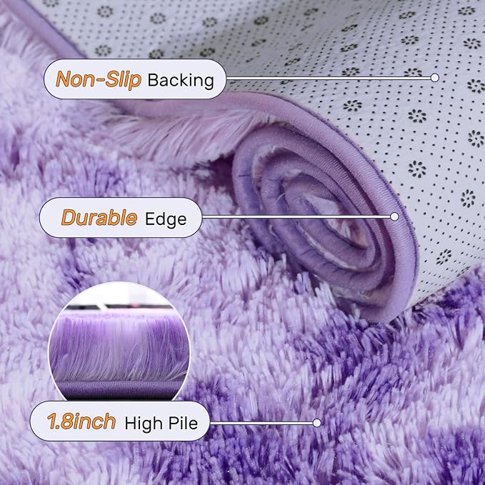 6x9 Purple White Rug Fluffy Living Room Rugs Girls,Plush Soft Fuzzy Area Carpet Non Slip for Bedroom Nursery Kids Girlie Elegant Home Decor Aesthetic