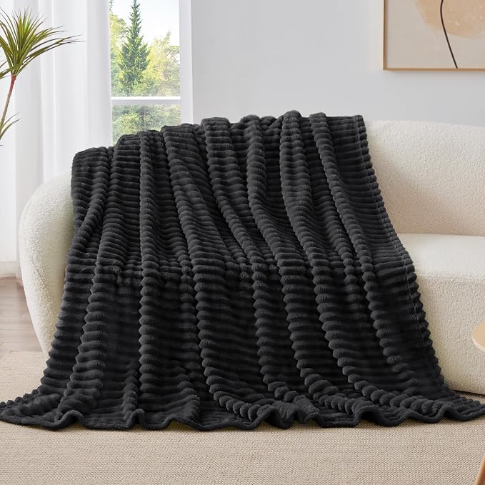 BEDELITE Ribbed Fleece Throw Blanket for Couch, Black, 50"x60" | Ultra-Soft Plush Fleece, Cozy, Warm Yet Lightweight, Ribbed Texture, Home Decor, Machine Washable, Giftable, All-Season Use