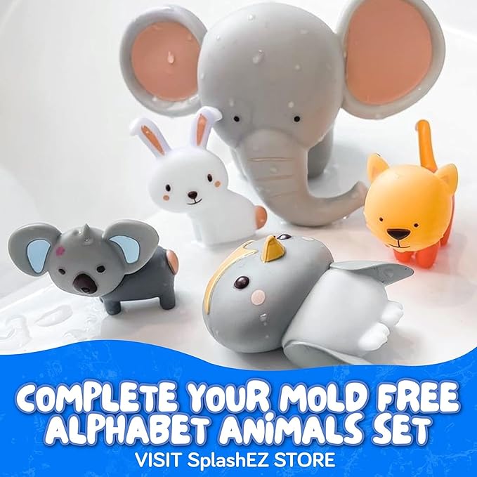 SplashEZ Bath Toys for Toddlers, Mold Free Bath Toys for Kids & Toddlers, No Hole for Bathtub, Pool, Shower Boys & Girls, 5 Animals