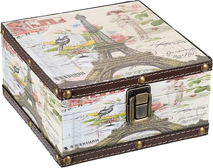 Hipiwe Vintage Wooden + PU Leather Decorative Trinket Jewelry Box Memento Case Keepsake Box Gifts For Girls Boys Home Decor, Eiffel Tower