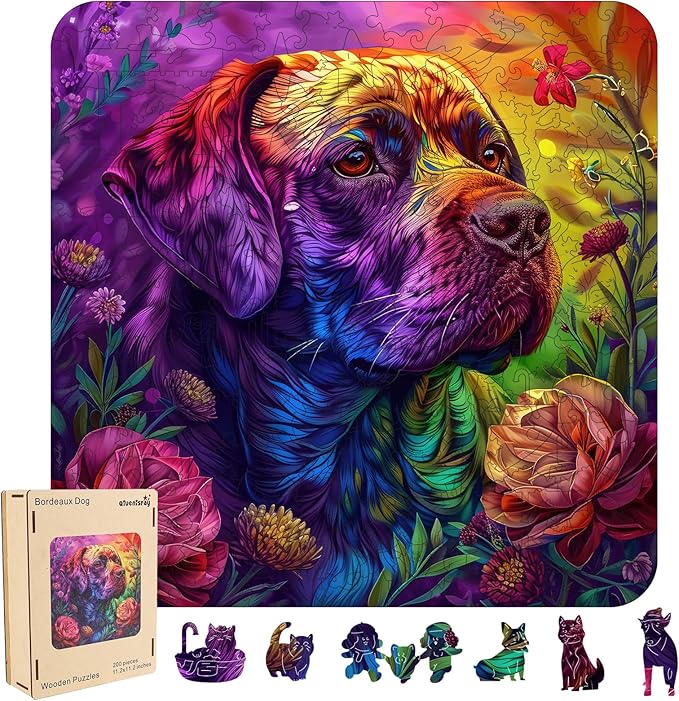 Qiuenisray Wooden Puzzles for Adults, Painted Labrador Jigsaw Puzzle 200 Pieces, FSC Certified Unique Shape Animal Wood Adult Puzzles, Best Gift for Family Game 11.2x11.2 in