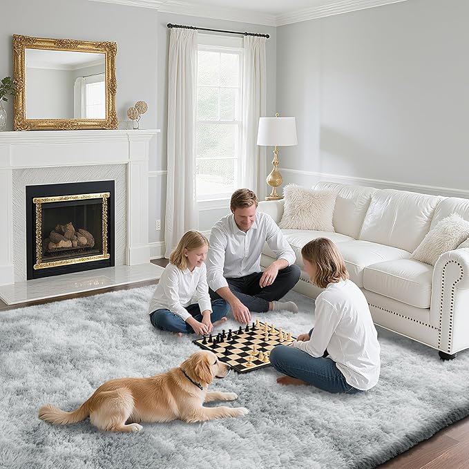 yongyangjuxin Fluffy Rug Shag Area Rug, Mottling Grey 9x12 Area Rugs for Living Room, Large Shag Area Rugs for Bedroom Room Home Decor, Upgrade Anti-Skid Rectangular Fuzzy Rugs