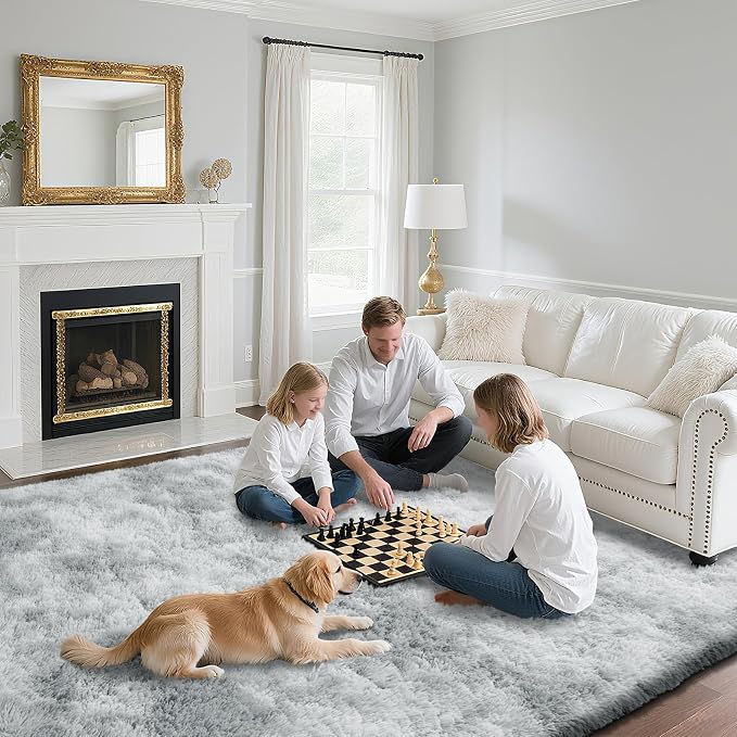yongyangjuxin Fluffy Rug Shag Area Rug, Mottling Grey 6x9 Area Rugs for Living Room, Large Shag Area Rugs for Bedroom Room Home Decor, Upgrade Anti-Skid Rectangular Fuzzy Rugs