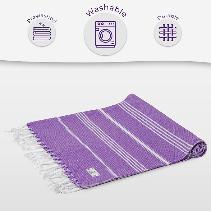 Ossano Turkish Beach Towel Soft & Fast Dry Oversized (39" x 71") - Quick Dry, Versatile and Functional as Yoga Mat, Picnic, Camping Blanket, Travel Blanket, Bath Towel - Lilac