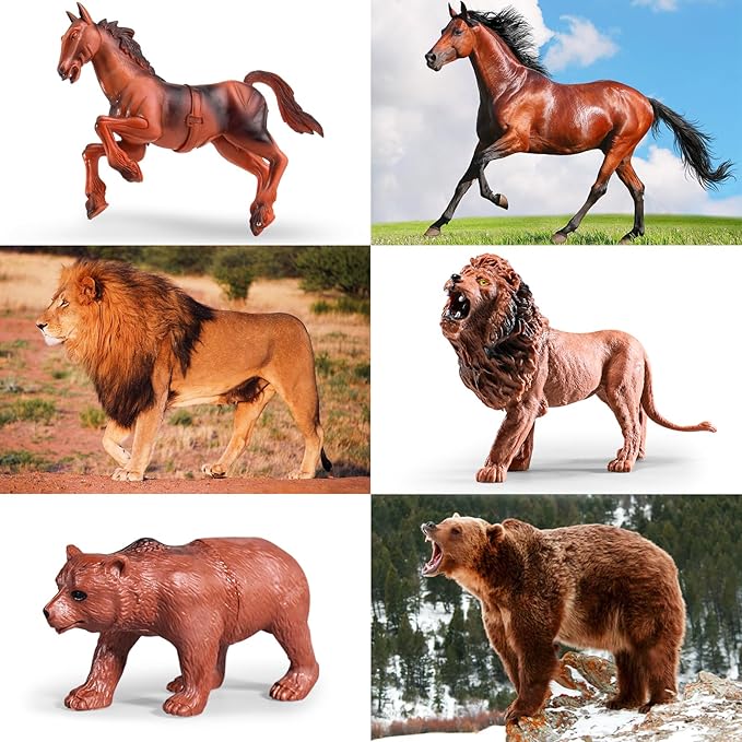 Safari Animals Playset, 41Pcs Jungle Zoo Animal Toys for Toddlers 1-3/Kids 3-5 - Light-Up Sound Lion Basket, Non-Toxic Educational Figurines, Ideal Birthday for Boys & Girls