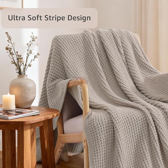 Soft Checkered Throw Blanket for Couch-Cozy Warm Knitted Blankets | Lightweight Warm Fluffy Decor for Women, Mom, Her & Girls, Sofa, Chair, Bed, 50x60in, Sand