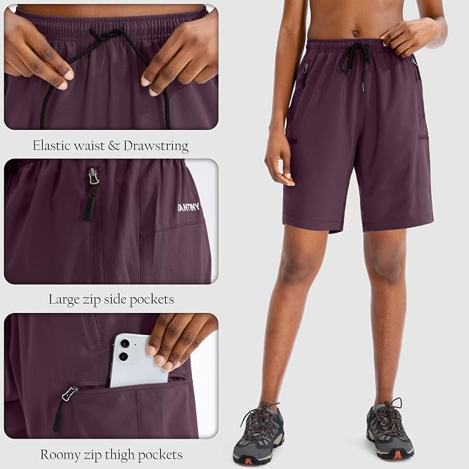 SANTINY Women's 5''/ 7''/9'' Hiking Cargo Shorts Quick Dry Lightweight Summer Shorts for Women Athletic Golf Zipper Pockets