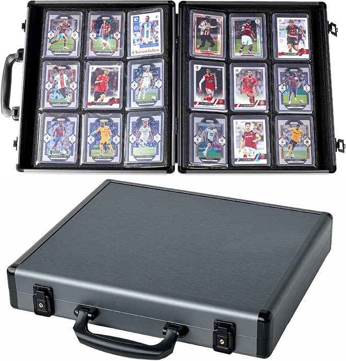 Azamou Toploader Binder for Trading Cards, Hard Cases, Holds 216 Toploaders, 9 Pocket Sleeves for 3" x 4" Cards (Gray 216-Toploaders)