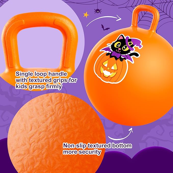 ZOOJOY Halloween Toys for Kids Hopper Ball Aged 3-8, 18In Bouncy Balls with Pumpkins, Inflatable Hoppity Hop Ball with Handle, Indoor Outdoor Jumping Hopping Toys for Boys Girls
