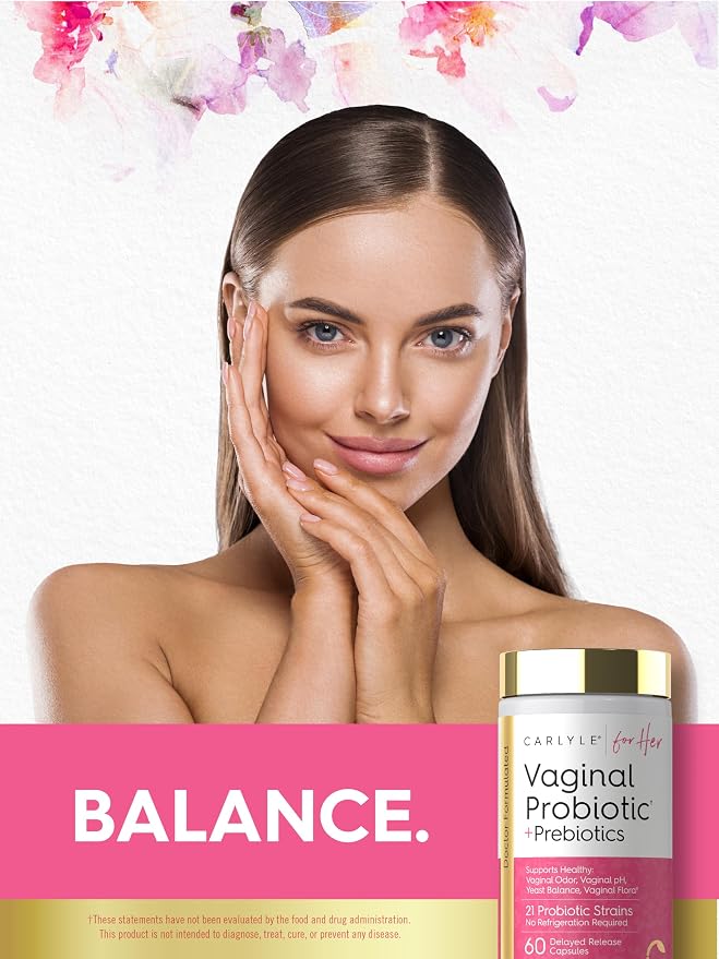 Carlyle Vaginal Probiotics for Women | 60 Capsules | with Prebiotics | Supports Healthy Odor, pH, Yeast Balance, and Flora | Vegan, Non-GMO, Gluten Free | For Her