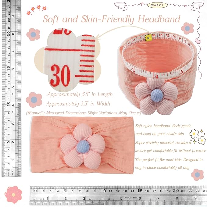 CÉLLOT 5 Pcs Baby Flower Headbands Baby Girls Nylon Headbands Soft Hairbands Hair Accessories for Newborn Infant Toddler Kids(Vibrant Color