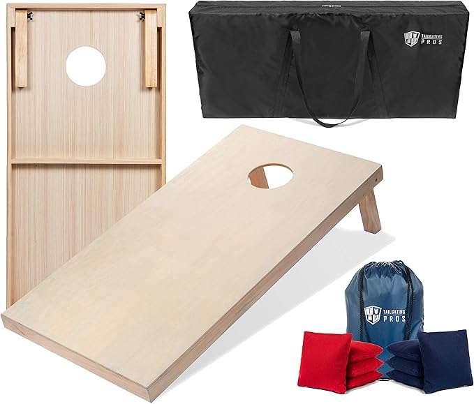Tailgating Pros Cornhole Boards - 4'x2' & 3'x2' Cornhole Game w/Carrying Case & Set of 8 Corn Hole Bags - 150+ Color Combos! Optional LED Lights