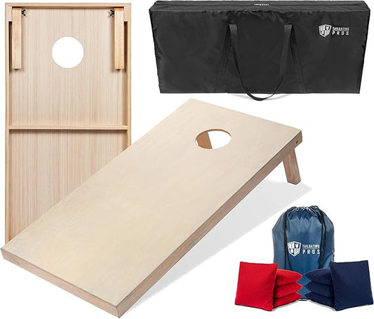 Tailgating Pros Cornhole Boards - 4'x2' & 3'x2' Cornhole Game w/Carrying Case & Set of 8 Corn Hole Bags - 150+ Color Combos! Optional LED Lights