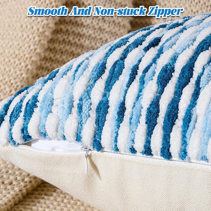 Set of 2 Boho Chenille Pillow Cover Decorative Tufted Pillowcase for Couch Bed Sofa Bedroom Living Room Modern 18 x 18-Inch Sky Blue