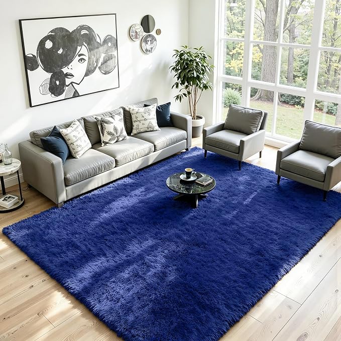 6x9 Area Rug for Living Room, Ultra Soft Fluffy Blue Rugs for Bedroom, Non Slip Large Shag Carpet, Fuzzy Plush Nursery Rug, Thick Washable Indoor Floor Carpets for Kids Office Dorm Home Decor