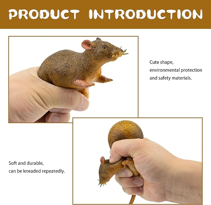 Reptile Toy with Mouse, Soft Rubber Squishy Toy, TPR Super Stretch Animal Toys for Kids, Perfect for Gifts, Party Favors, and School Projects (Mouse)