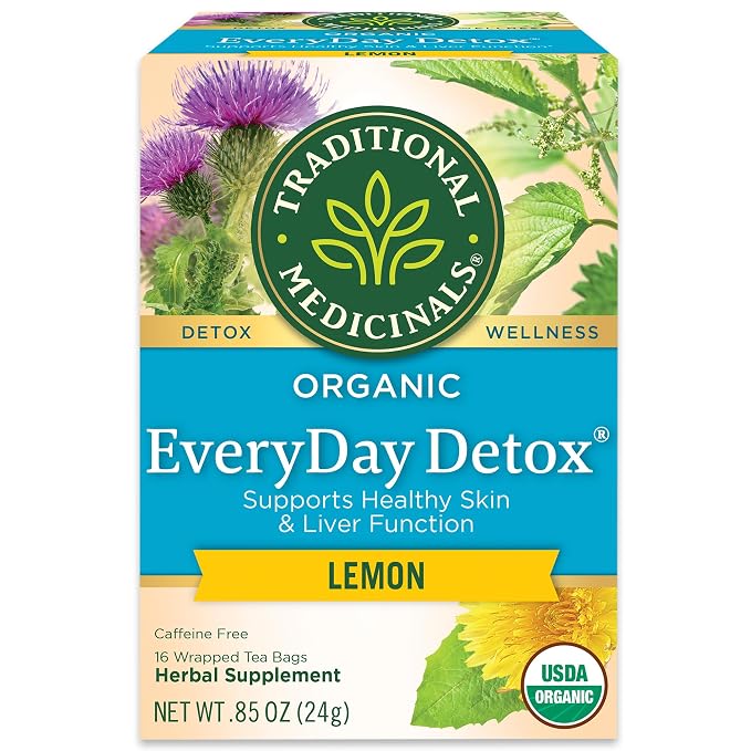 Traditional Medicinals Tea, Organic EveryDay Detox Lemon, Supports Healthy Skin & Liver Function, Detox, 16 Tea Bags