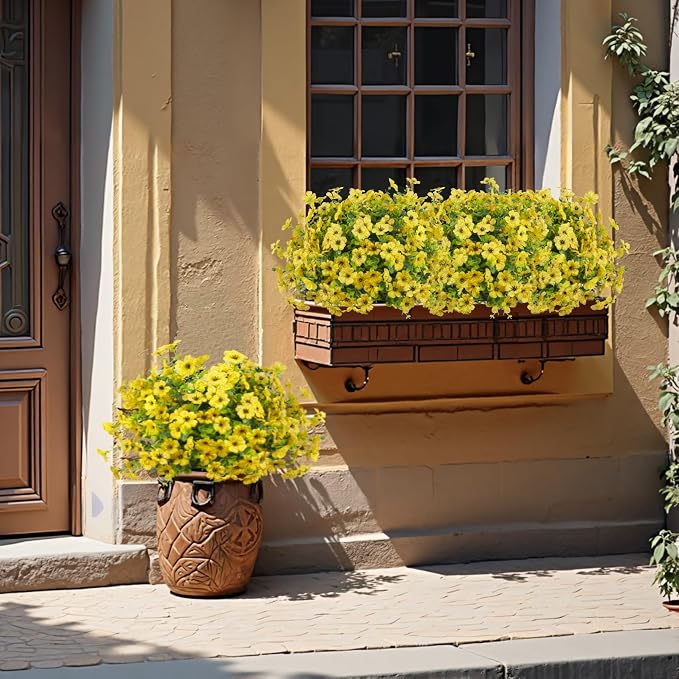 Ouddy Decor 24 Pcs Artificial Flowers for Outdoors Decorations, Yellow | Lifelike silk flowers, UV resistant, faux plastic plants, for garden porch window table vase home indoor outdoor decor