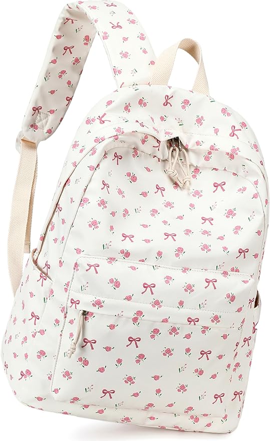 LOIDOU Backpack for Girls School Backpacks Bookbags for Elementary Middle School Women Laptop Backpacks (conquette white)