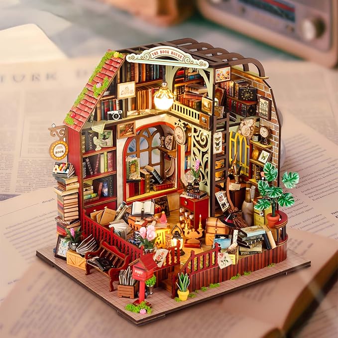 Foyucool DIY Miniature House Kit, Dollhouse Kit with Music and LED Light, Mini House Building Kits for for Adult to Building, Christmas Home Decorations Gifts for Family and Friends, Bookhouse