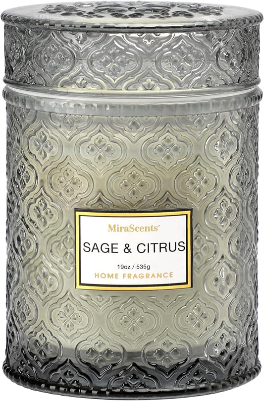 Sage & Citrus Scented Candles, Large Natural Soy Candle, 88 Hours Burning Time, Decorative Candles in Glass, Aromatherapy Candle Gift for Women, 19oz