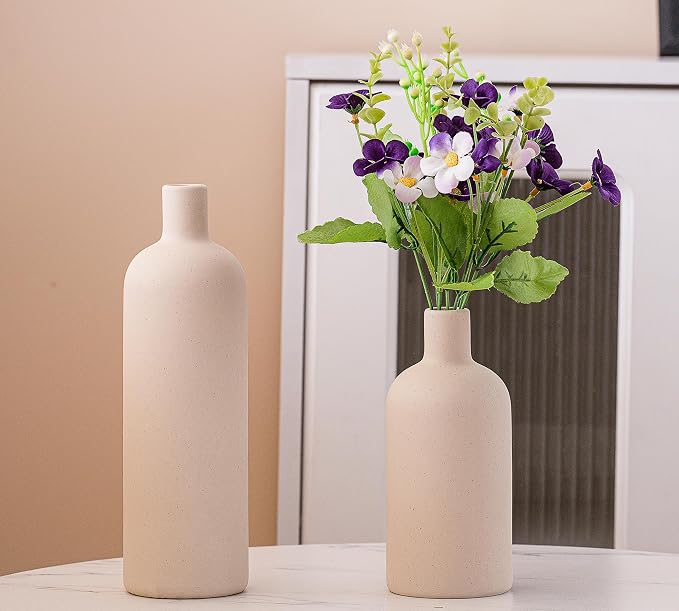 Ceramic Vase Set of 4, Classic Beige White Matte Vases Home Decorations for Table Shelf Office Centerpieces Decor
